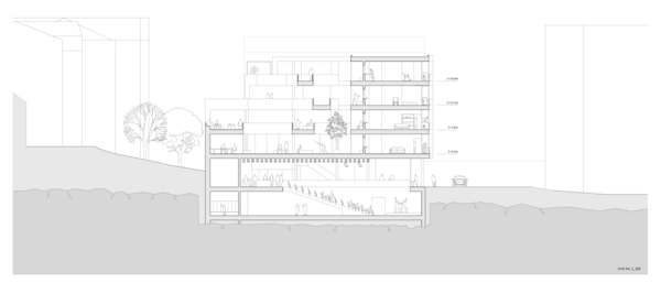 Dramahallen, fellesrommene i midten av bygningen og boligene ut mot Niels Juels Gate