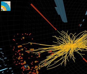 HIGGS To lysglimt (røde linjer) som kommer ut av partikkelskuren