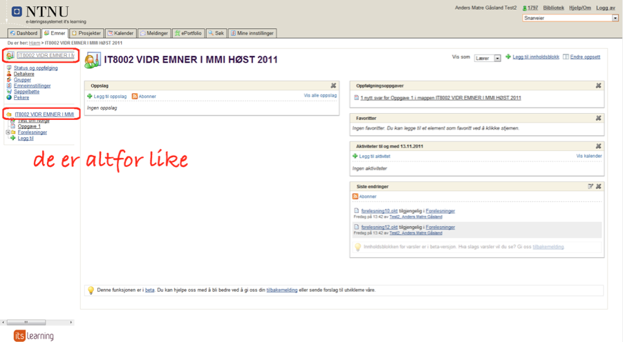 Rotmappe og fagside-link