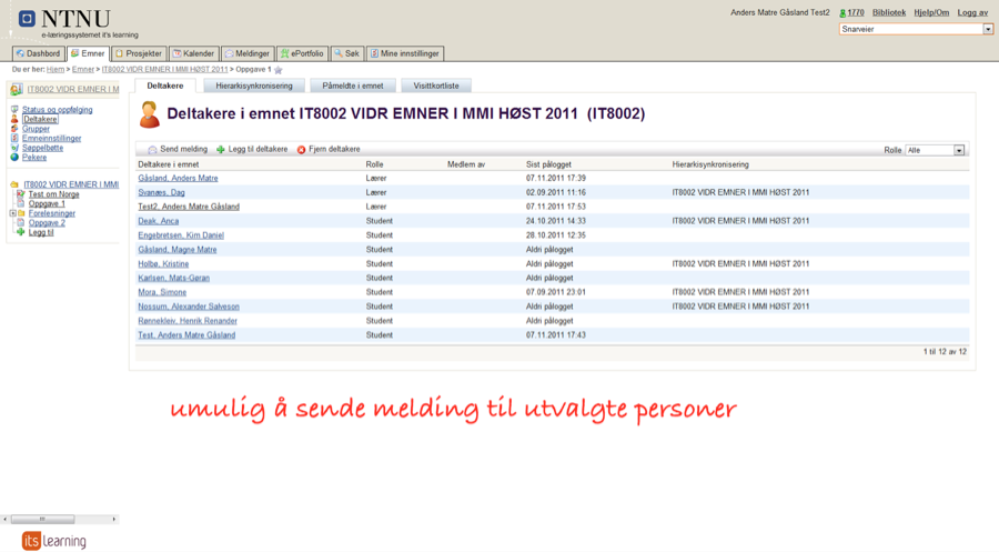 Umulig å sende melding til utvalgte personer