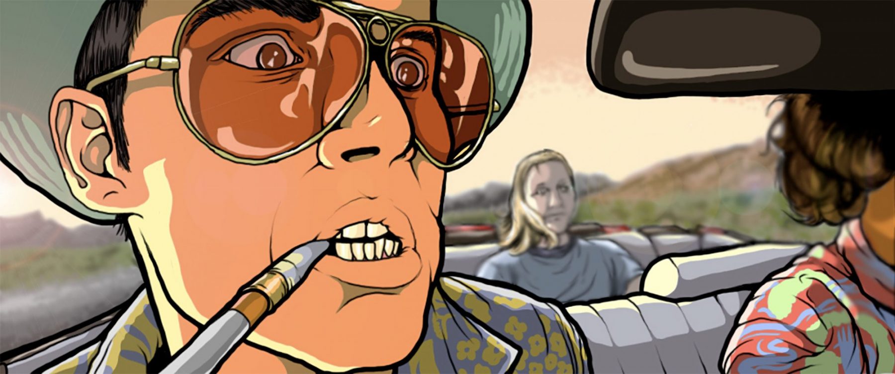 Immersion-journalistikk. Bildet beskriver en scene fra Hunter. S. Thompson Fear and loathing in Las Vegas