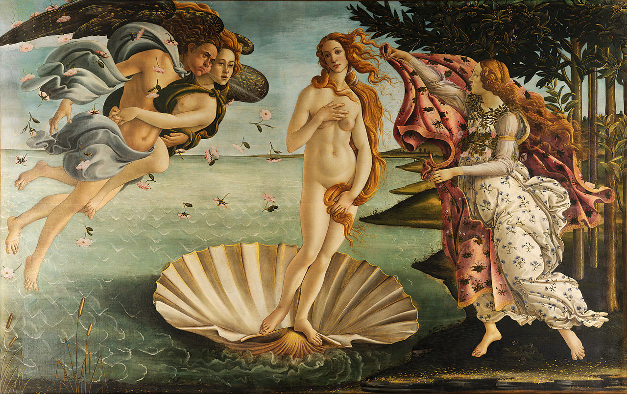 Maleri av Sandro Botticelli som viser Venus som stiger opp av havet.
